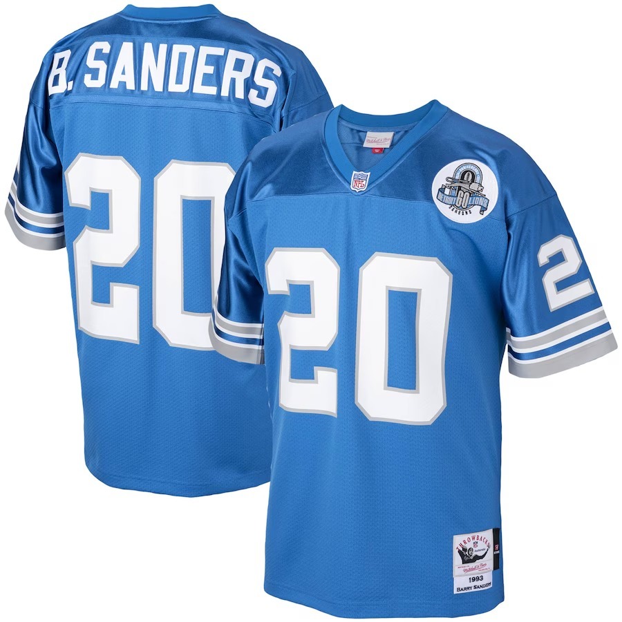 Men's Detroit Lions 1993 Barry Sanders Mitchell & Ness Blue Authentic Throwback Retired Player Jersey - Puhuasuan