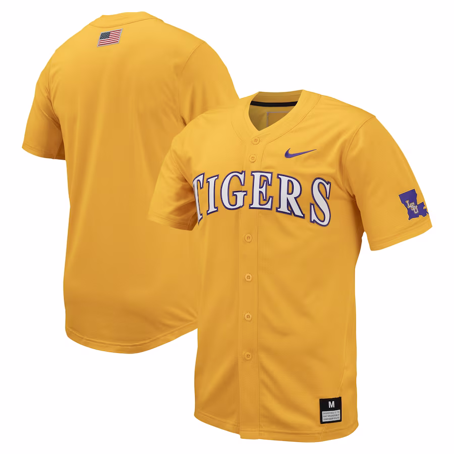 LSU Tigers Nike Replica Full-Button Baseball Jersey - Gold - Puhuasuan