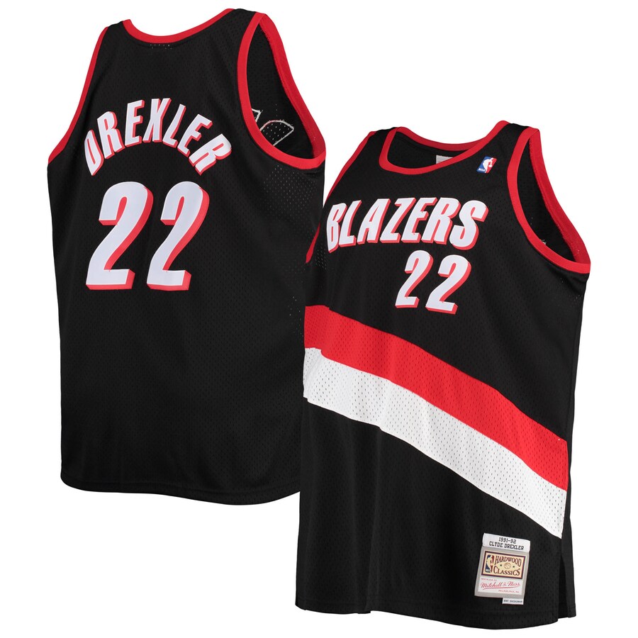 Men's Portland Trail Blazers Clyde Drexler Mitchell & Ness Black 1991/92 Big & Tall Hardwood Classics Swingman Jersey - Puhuasuan