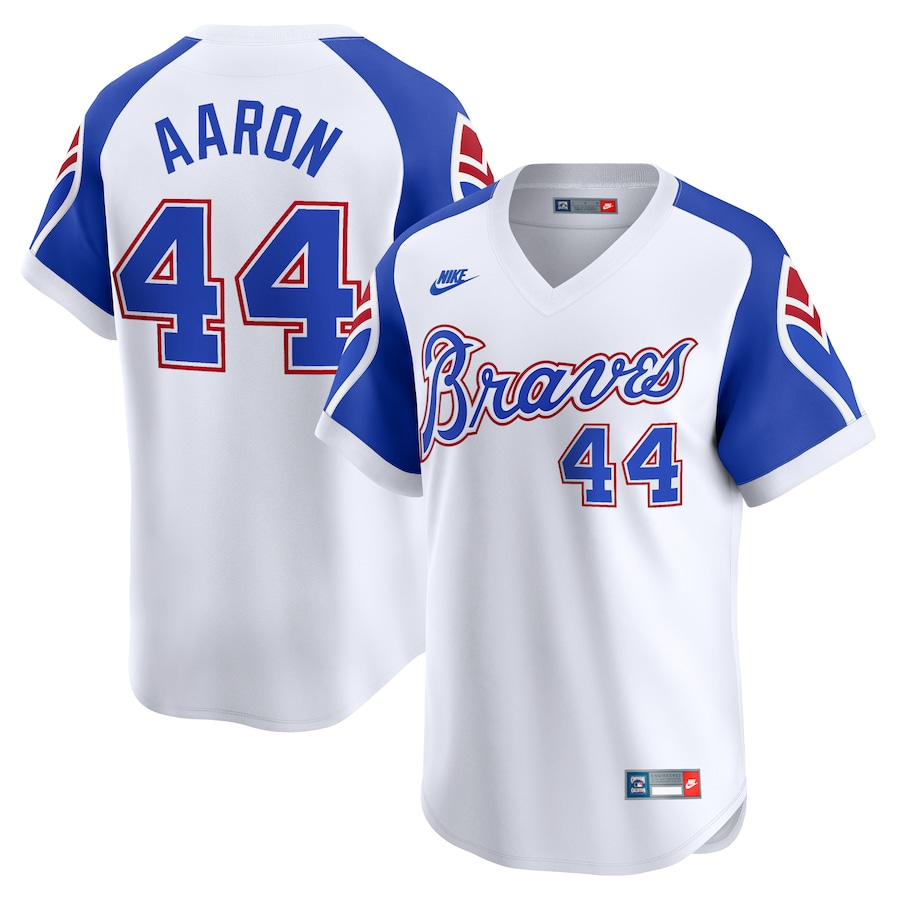 Men's Atlanta Braves Hank Aaron Nike White Throwback Cooperstown Limited Jersey - Puhuasuan
