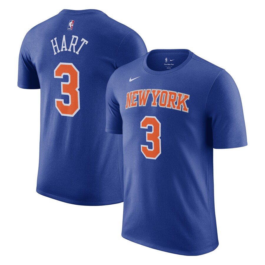 Men's New York Knicks Josh Hart Nike Blue Icon Edition Name & Number T-Shirt - Puhuasuan