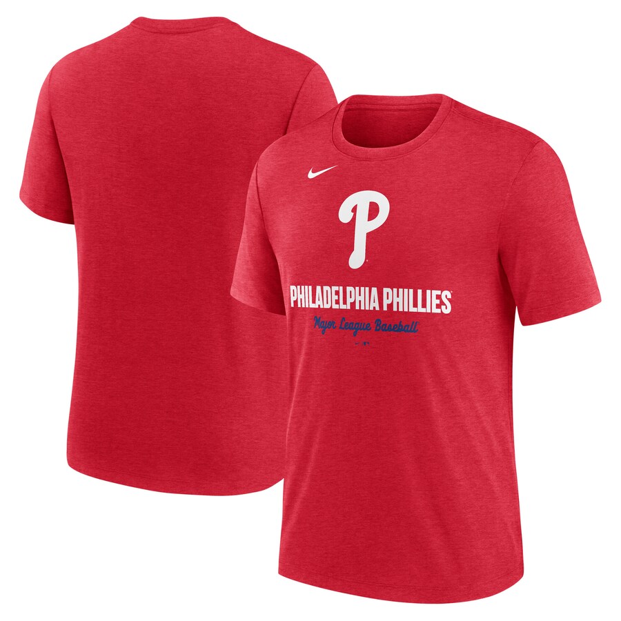 Men's Philadelphia Phillies Nike Heather Red Logo Tri-Blend T-Shirt - Puhuasuan