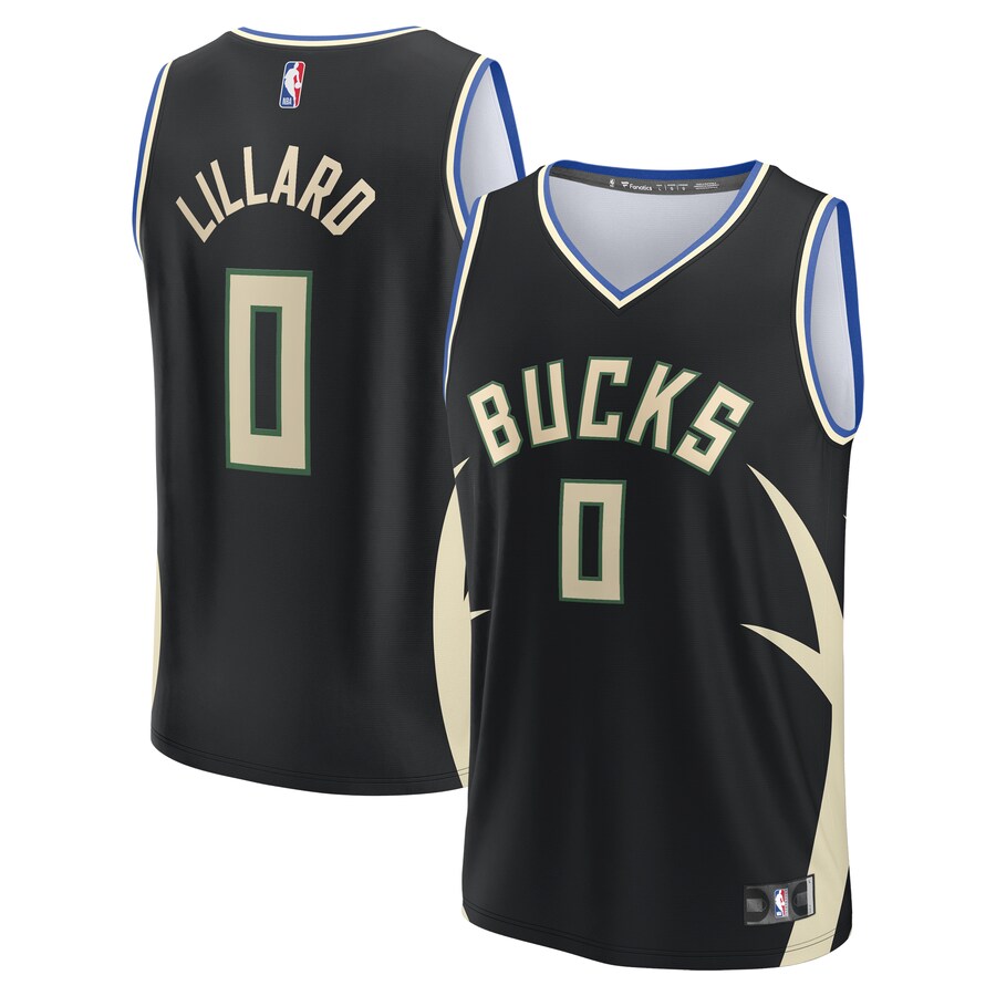 Youth Milwaukee Bucks Damian Lillard Fanatics Black Fast Break Player Jersey - Statement Edition - Puhuasuan