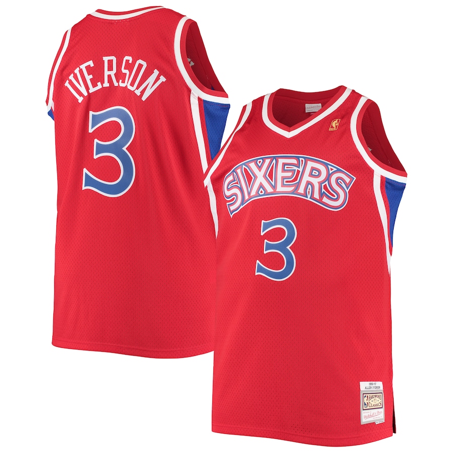Men's Philadelphia 76ers Allen Iverson Mitchell & Ness Red 1996/97 Big & Tall Hardwood Classics Swingman Jersey - Puhuasuan