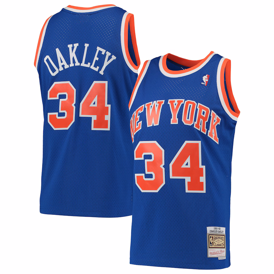 Men's New York Knicks Charles Oakley Mitchell & Ness Blue Hardwood Classics Swingman Jersey - Puhuasuan