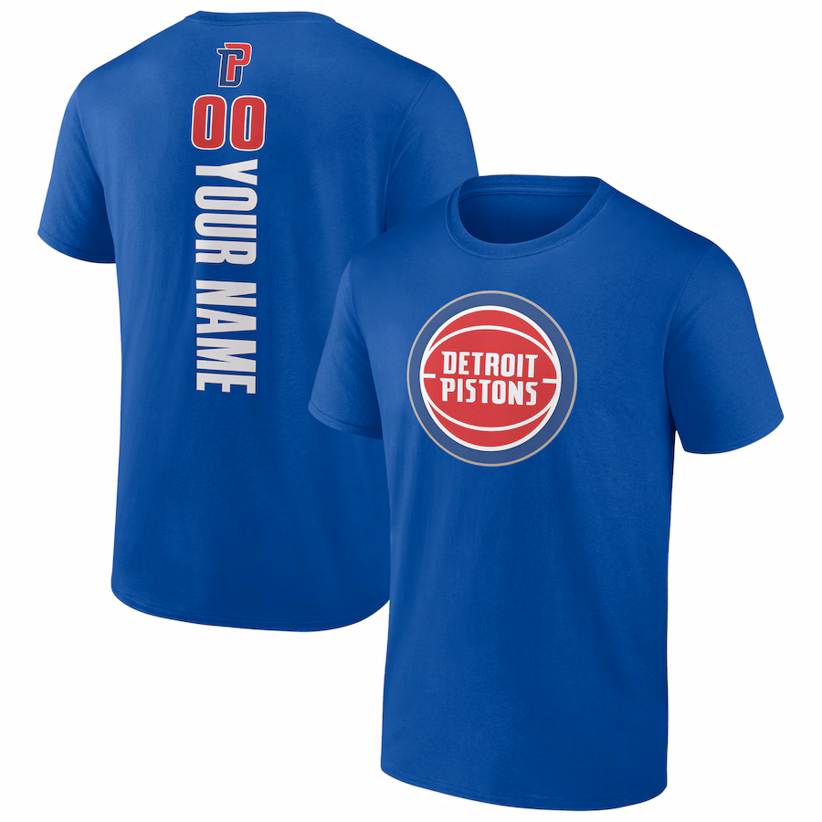Men's Detroit Pistons Blue Personalized Playmaker Team T-Shirt - Puhuasuan