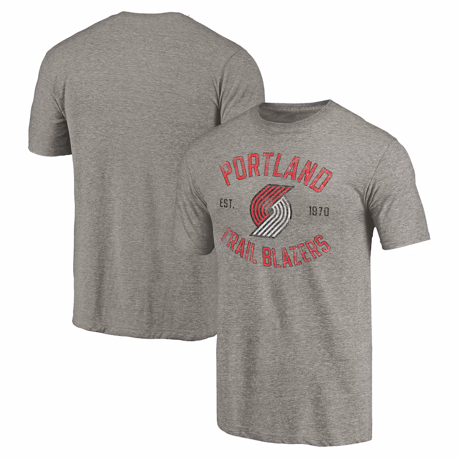 Men's Portland Trail Blazers Gray Team Heritage Tri-Blend T-Shirt - Puhuasuan