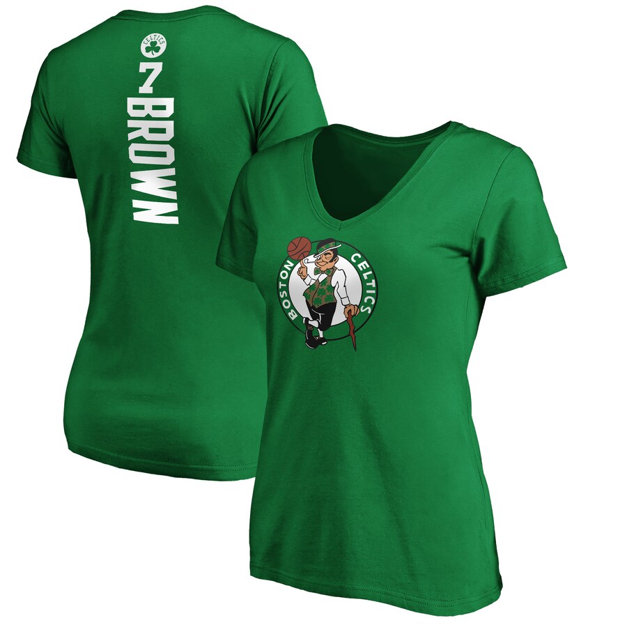 Women's Boston Celtics Jaylen Brown Kelly Green Playmaker Name & Number V-Neck T-Shirt - Puhuasuan