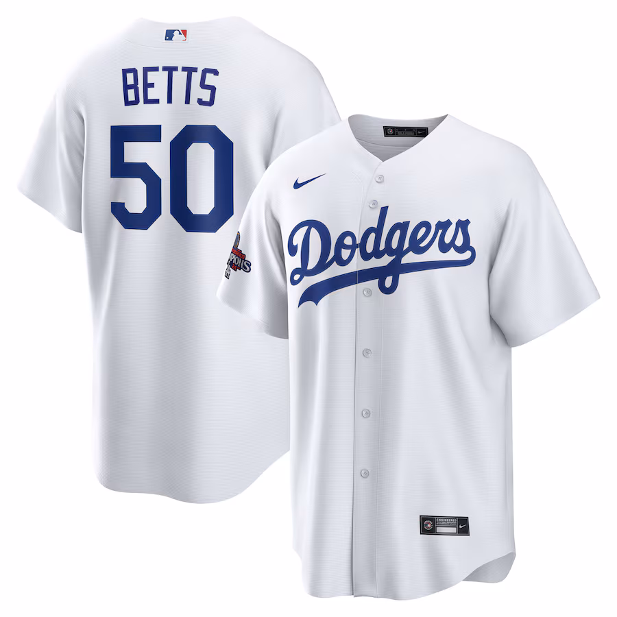Men's Los Angeles Dodgers Mookie Betts Nike White 2024 World Series Champions Home Replica Player Jersey - Puhuasuan
