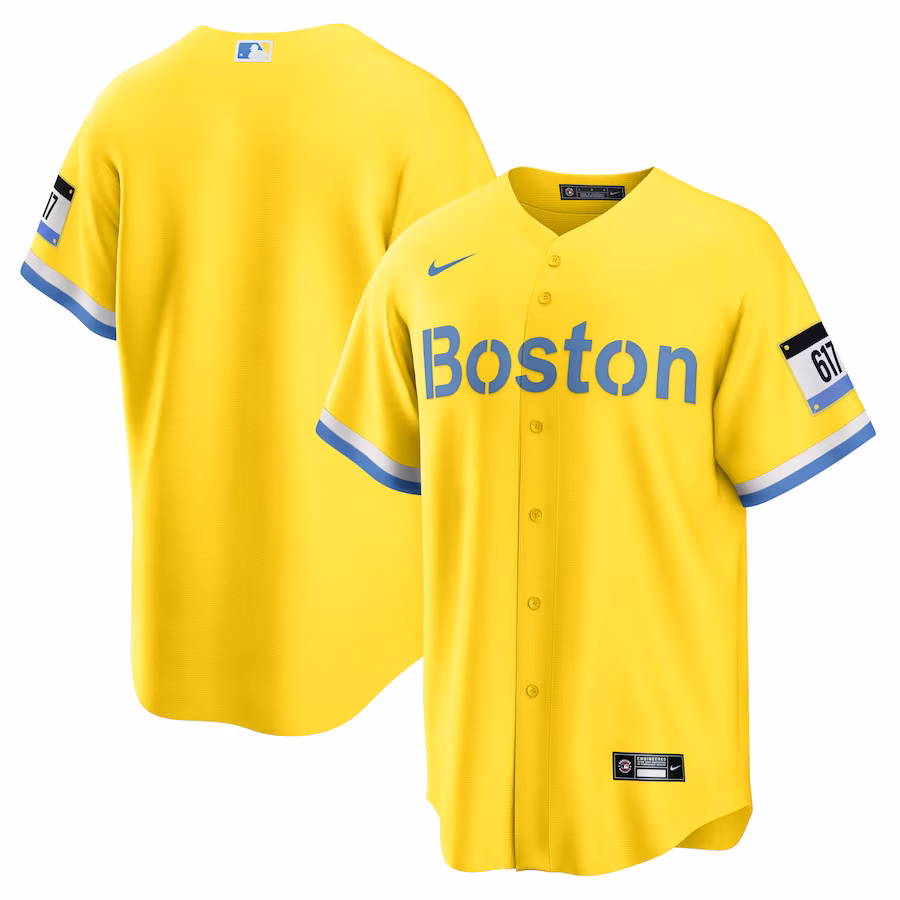 Men's Boston Red Sox Nike Gold/Light Blue City Connect Replica Jersey - Puhuasuan