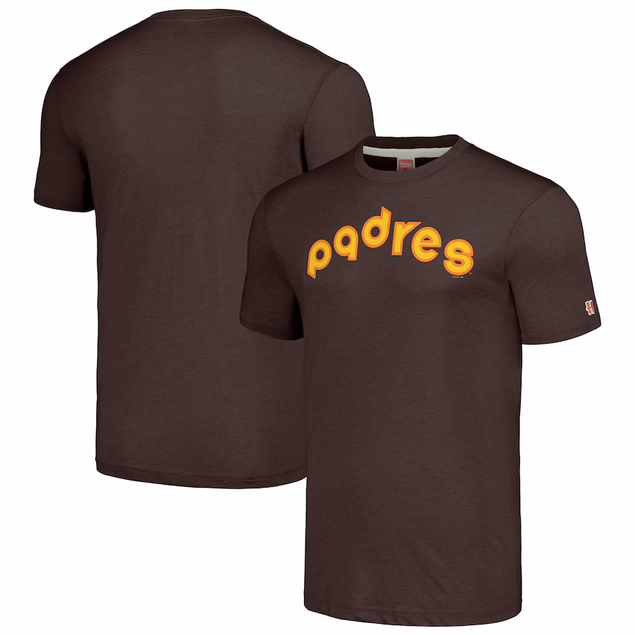 Men's San Diego Padres Homage Brown Cooperstown Collection Hand-Drawn Logo Tri-Blend T-Shirt - Puhuasuan