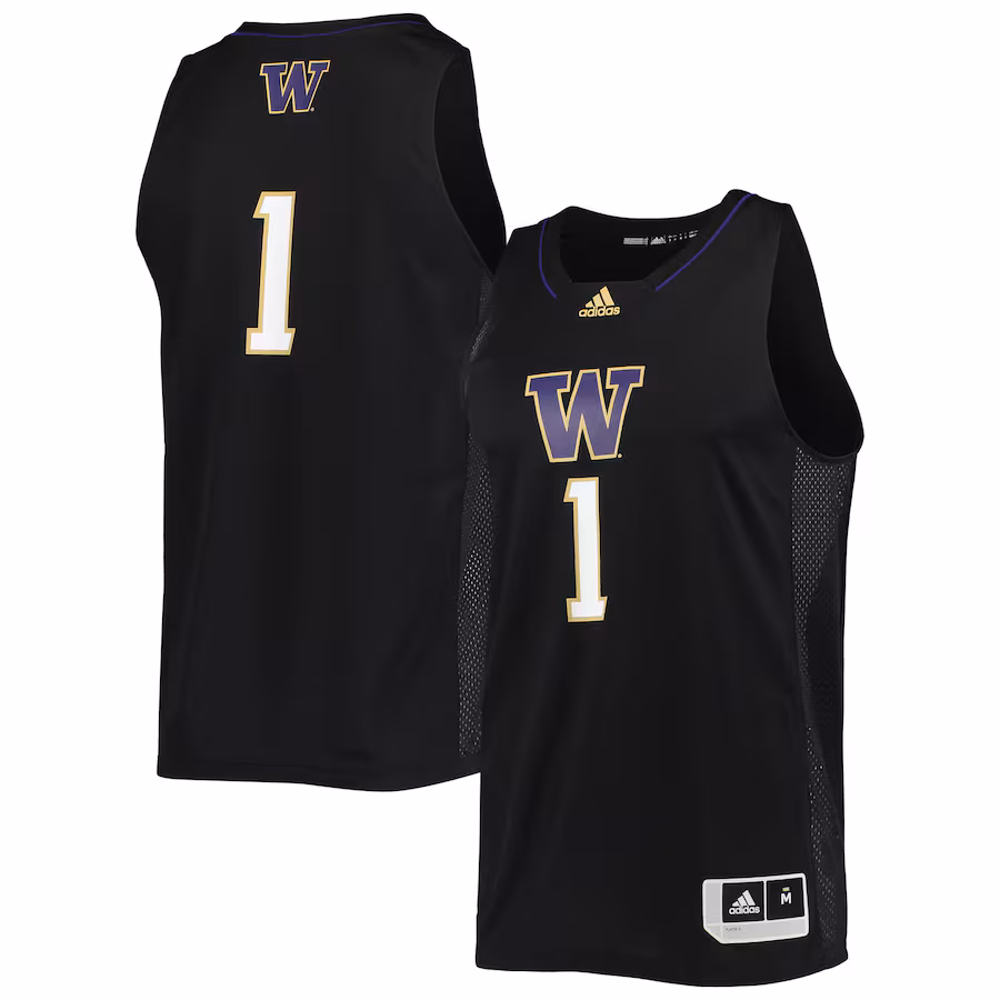 Men's adidas #1 Black Washington Huskies Swingman Basketball Jersey - Puhuasuan