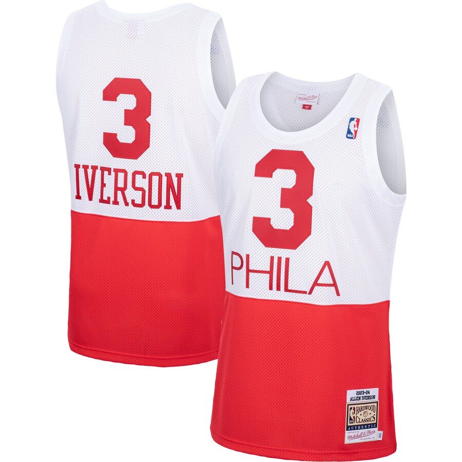 Men's Philadelphia 76ers Allen Iverson Mitchell & Ness White 2003/04 Hardwood Classics Authentic Jersey - Puhuasuan