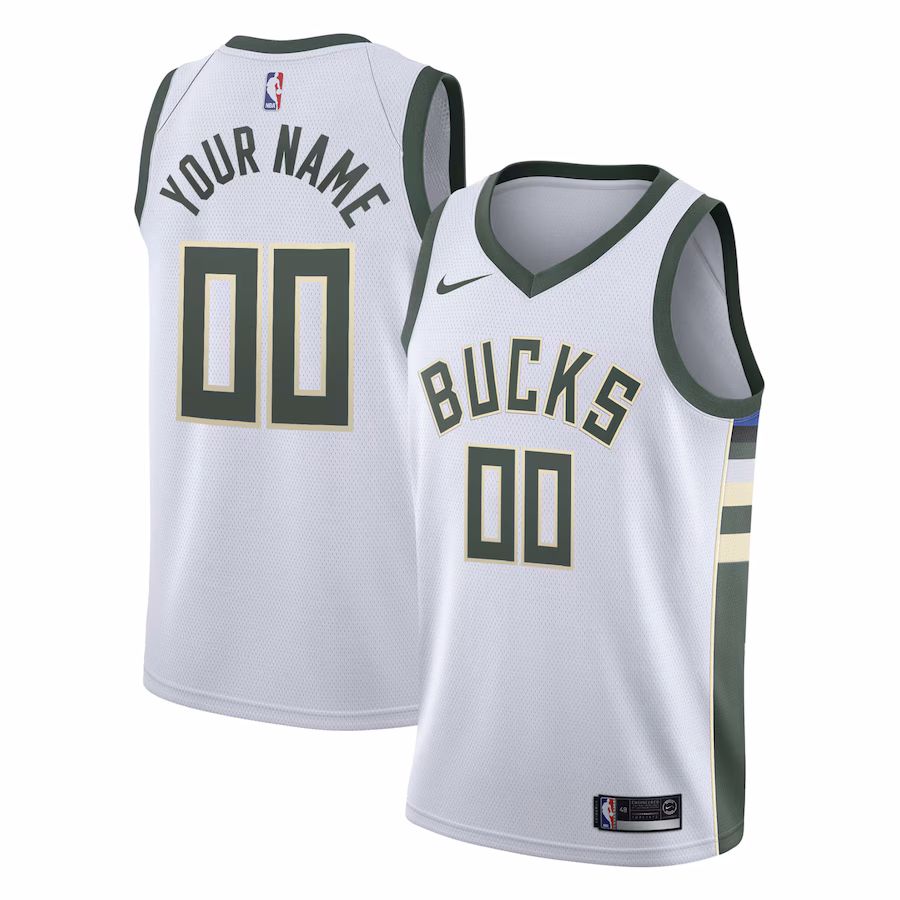 Men's Milwaukee Bucks Nike White Swingman Custom Jersey - Association Edition - Puhuasuan