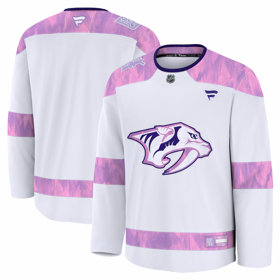 Men's Nashville Predators Fanatics White 2024 Hockey Fights Cancer Practice Jersey - Puhuasuan