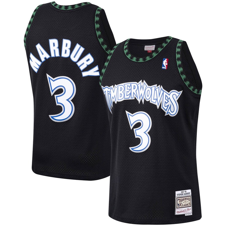 Men's Minnesota Timberwolves Stephon Marbury Mitchell & Ness Black 1997/98 Hardwood Classics Swingman Jersey - Puhuasuan