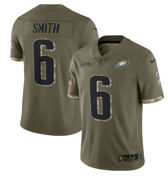 Men's Philadelphia Eagles #6 DeVonta Smith 2022 Olive Salute To Service Limited Stitched Jersey - Puhuasuan
