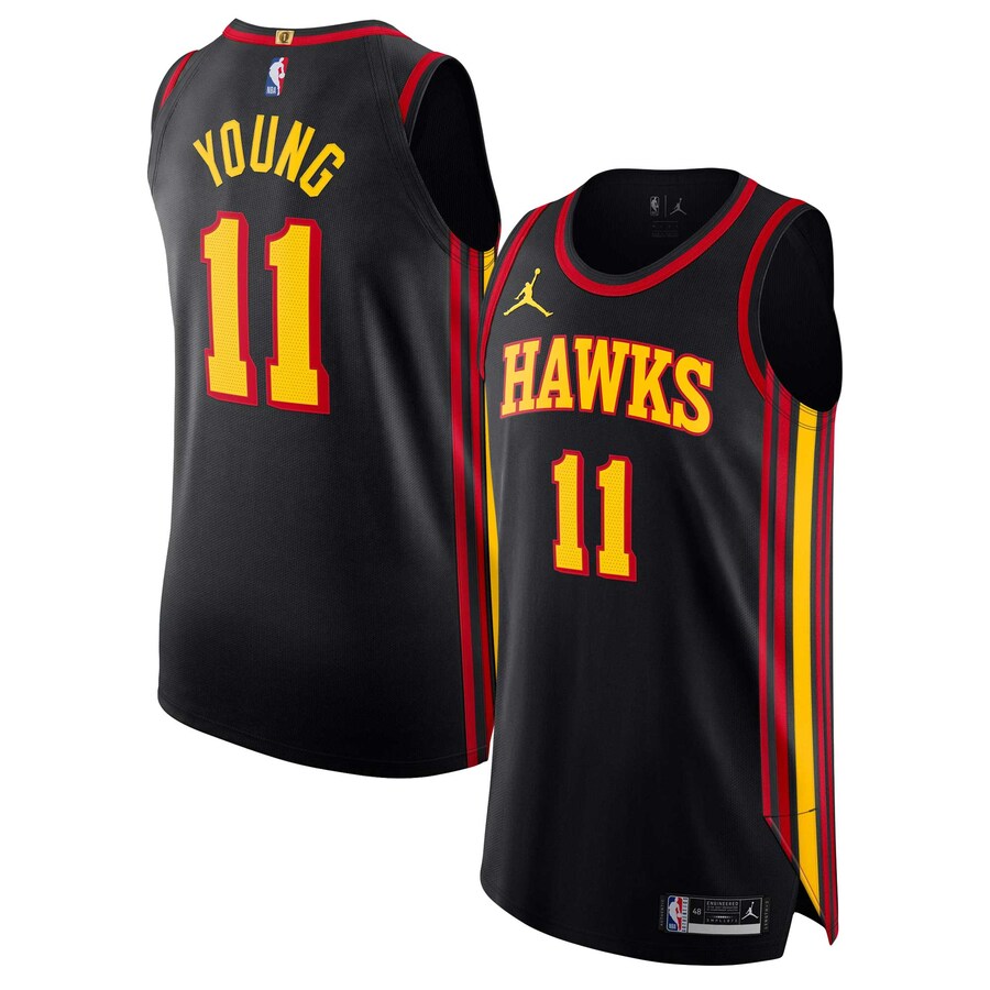 Men's Atlanta Hawks Trae Young Jordan Brand Black Authentic Player Jersey - Statement Edition - Puhuasuan