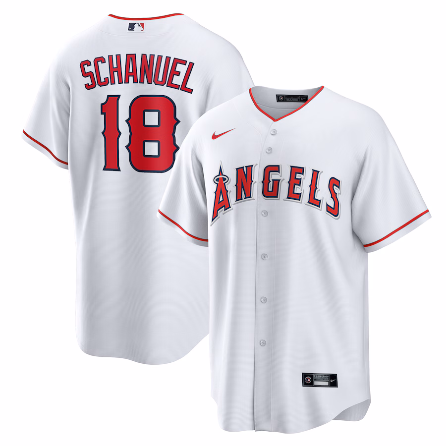 Men's Los Angeles Angels Nolan Schanuel Nike White Home Replica Jersey - Puhuasuan