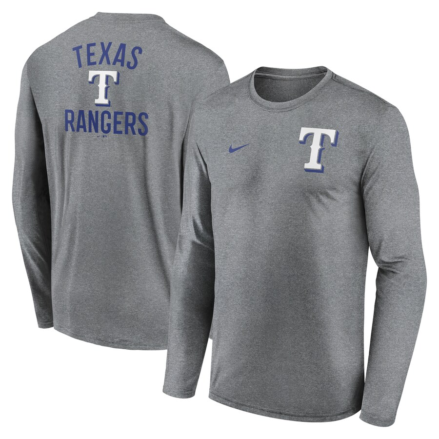Men's Texas Rangers Nike Heather Charcoal 2-Hit Legend Performance Long Sleeve T-Shirt - Puhuasuan