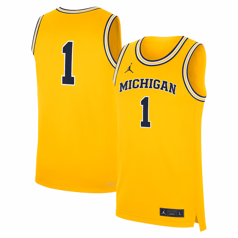 Men's Jordan Brand #1 Maize Michigan Wolverines Alternate Replica Jersey - Puhuasuan
