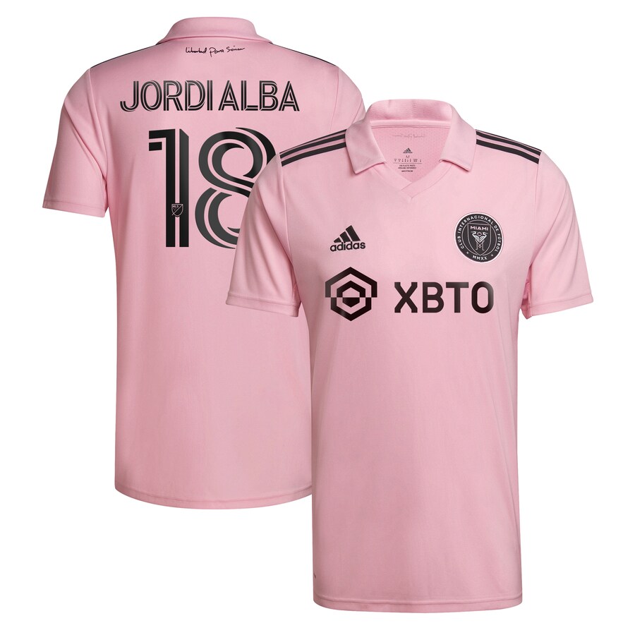 Men's Inter Miami CF Jordi Alba Ramos adidas Pink 2023 The Heart Beat Kit Replica Player Jersey - Puhuasuan