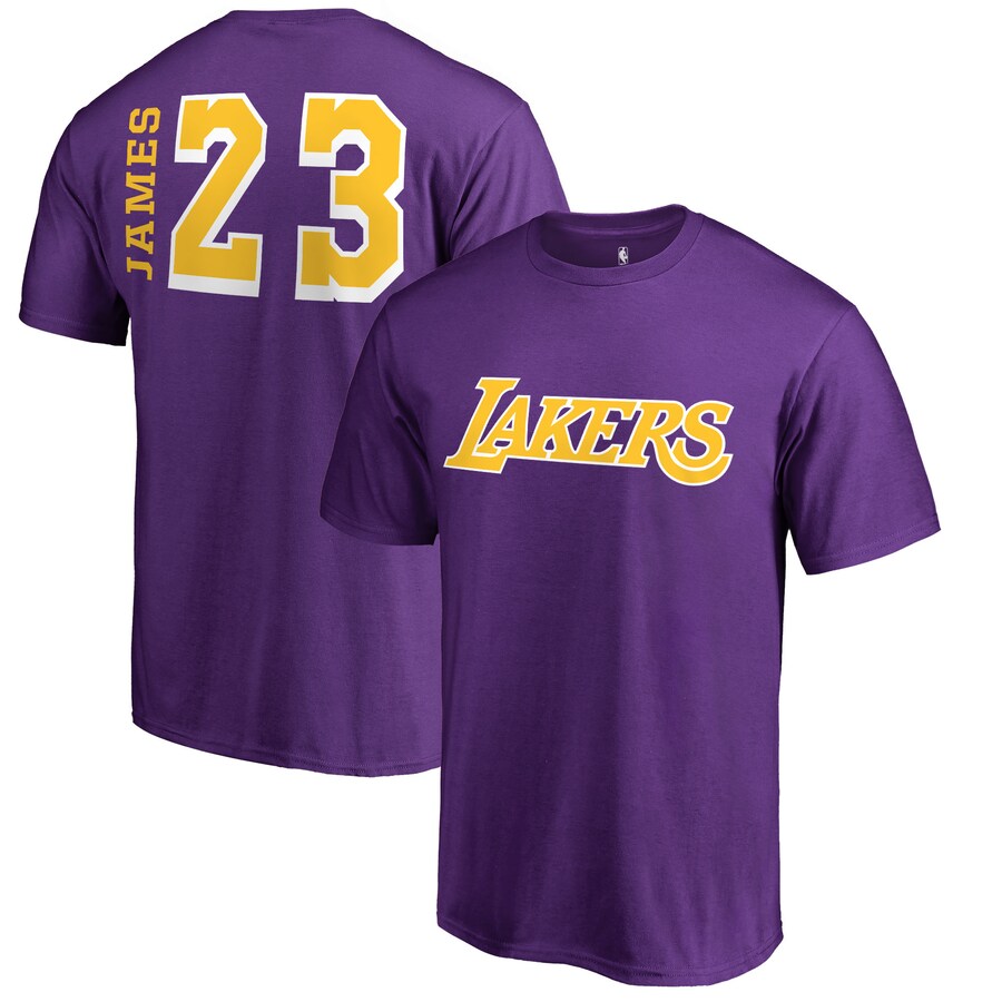 Men's Los Angeles Lakers LeBron James Purple Sidesweep Name & Number T-Shirt - Puhuasuan