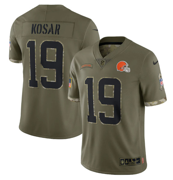 Men's Cleveland Browns #19 Bernie Kosar 2022 Olive Salute To Service Limited Stitched Jersey - Puhuasuan
