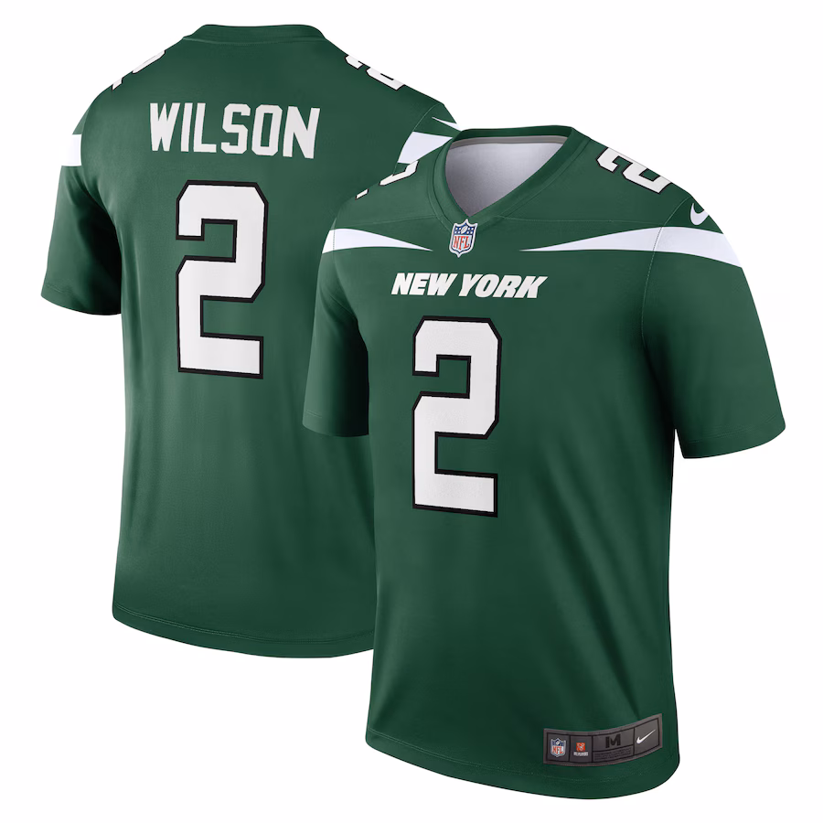 Men's New York Jets Zach Wilson Nike Gotham Green Team Legend Player Performance Top - Puhuasuan