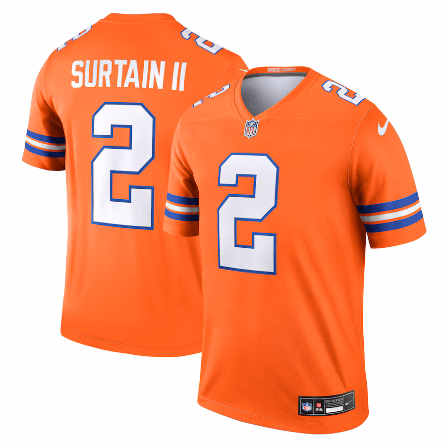 Men's Denver Broncos Patrick Surtain II Nike Orange Alternate Legend Player Performance Top - Puhuasuan