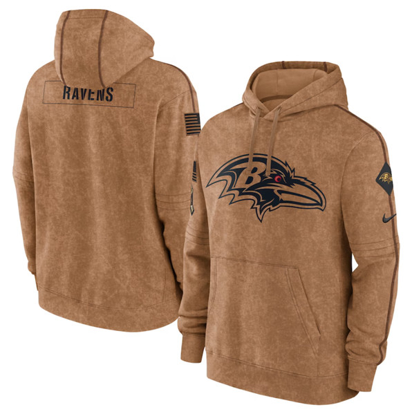 Men's Baltimore Ravens 2023 Brown Salute to Service Pullover Hoodie - Puhuasuan