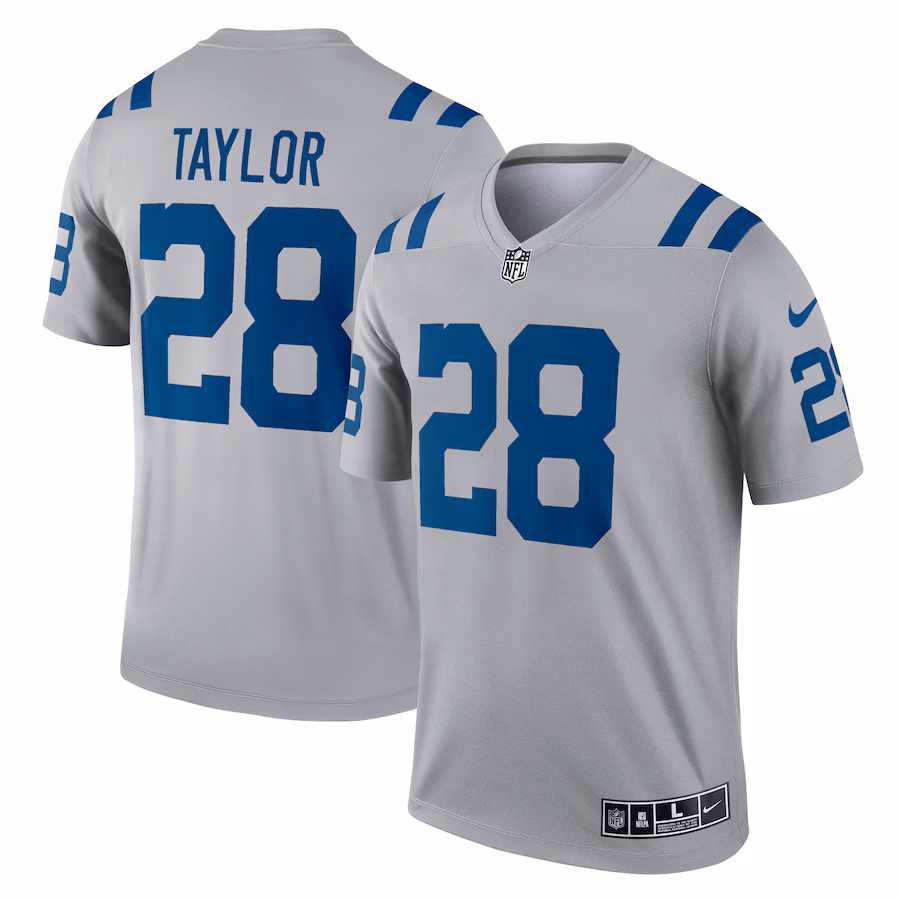 Men's Indianapolis Colts Jonathan Taylor Nike Gray Inverted Legend Player Performance Top - Puhuasuan