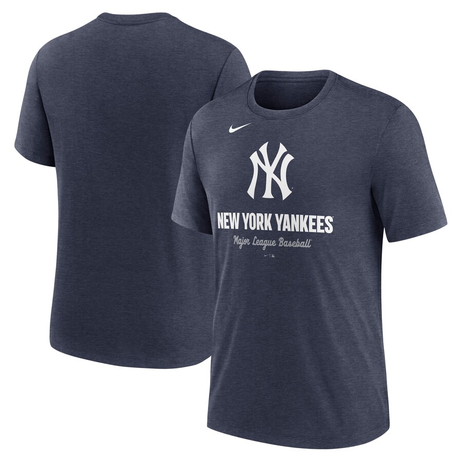 Men's New York Yankees Nike Heather Navy Logo Tri-Blend T-Shirt - Puhuasuan