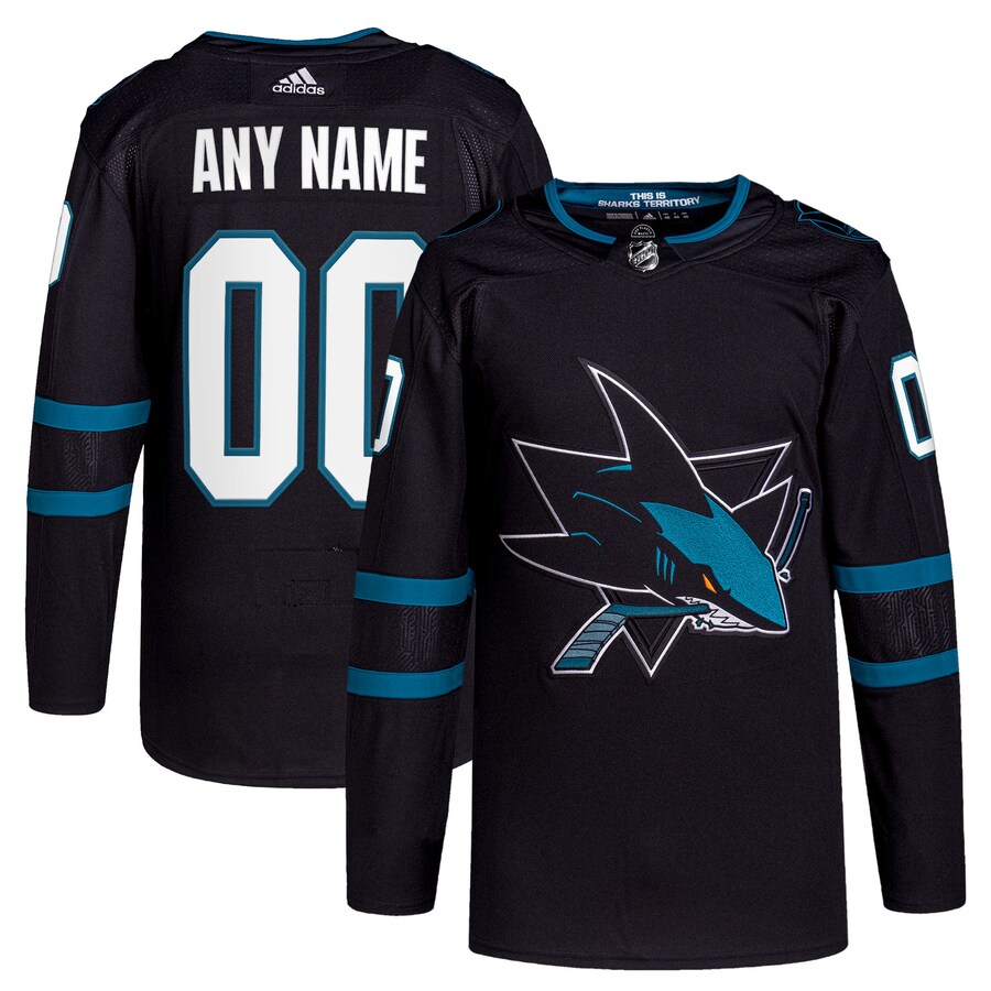 Men's San Jose Sharks adidas Black Alternate Primegreen Authentic Pro Custom Jersey - Puhuasuan