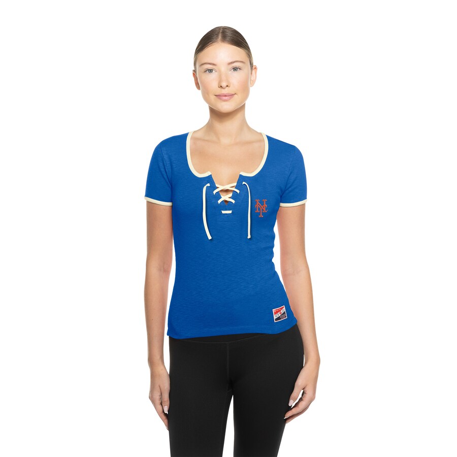 Women's New York Mets New Era Royal Throwback Lace Up T-Shirt - Puhuasuan