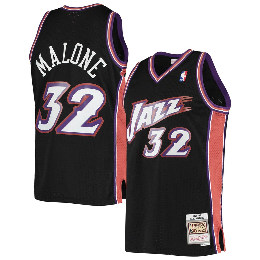 Men's Utah Jazz Karl Malone Mitchell & Ness Black 2001/02 Hardwood Classics Swingman Jersey - Puhuasuan