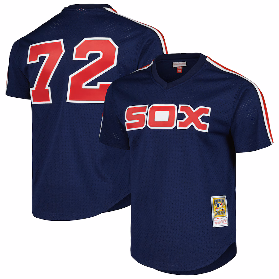 Men's Chicago White Sox Carlton Fisk Mitchell & Ness Navy 1983 Cooperstown Collection Mesh Batting Practice Jersey - Puhuasuan