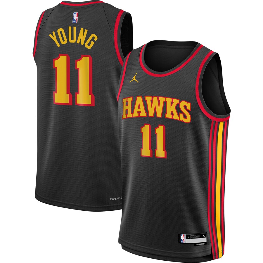 Youth Atlanta Hawks Trae Young Jordan Brand Black Swingman Jersey - Statement Edition - Puhuasuan