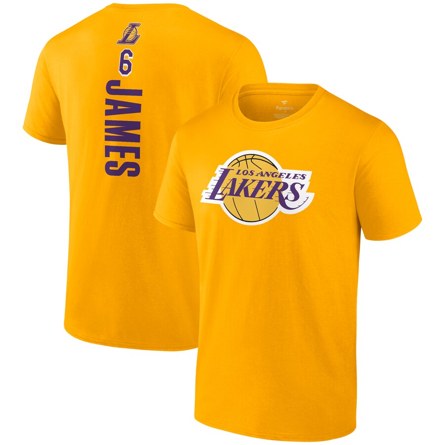 Men's Los Angeles Lakers LeBron James Fanatics Gold Playmaker Name & Number T-Shirt - Puhuasuan