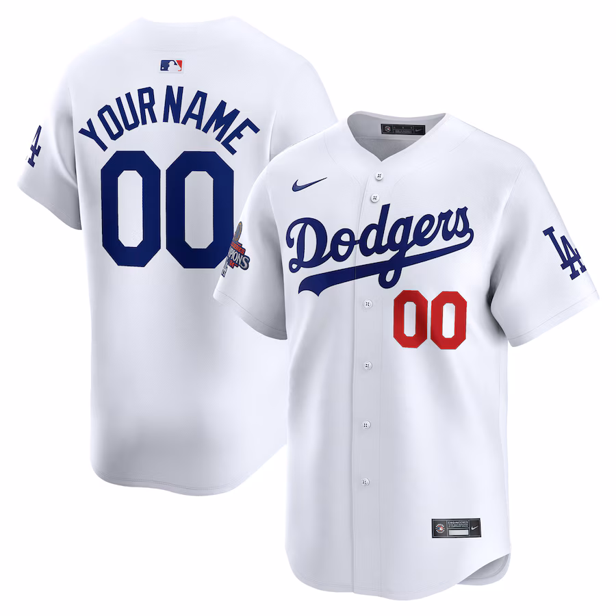 Men's Los Angeles Dodgers Nike White 2024 World Series Champions Home Custom Limited Jersey - Puhuasuan
