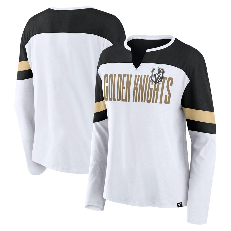 Women's Vegas Golden Knights Fanatics White/Black Frozen Long Sleeve Notch Neck T-Shirt - Puhuasuan