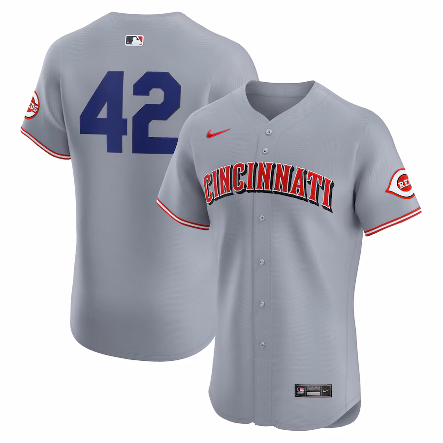 Men's Cincinnati Reds Nike Gray Road 2024 Jackie Robinson Day Elite Jersey - Puhuasuan