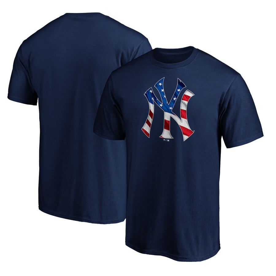 Men's New York Yankees Navy Team Banner Wave T-Shirt - Puhuasuan