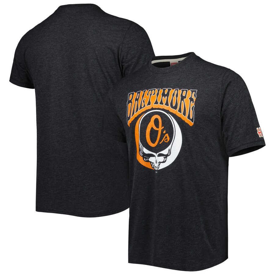 Men's Baltimore Orioles Homage Charcoal Grateful Dead Tri-Blend T-Shirt - Puhuasuan