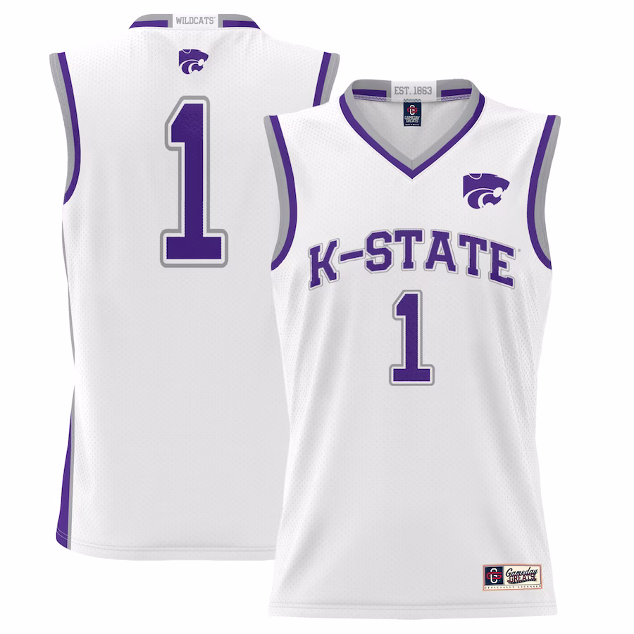 #1 Kansas State Wildcats GameDay Greats Youth Lightweight Basketball Jersey - White - Puhuasuan