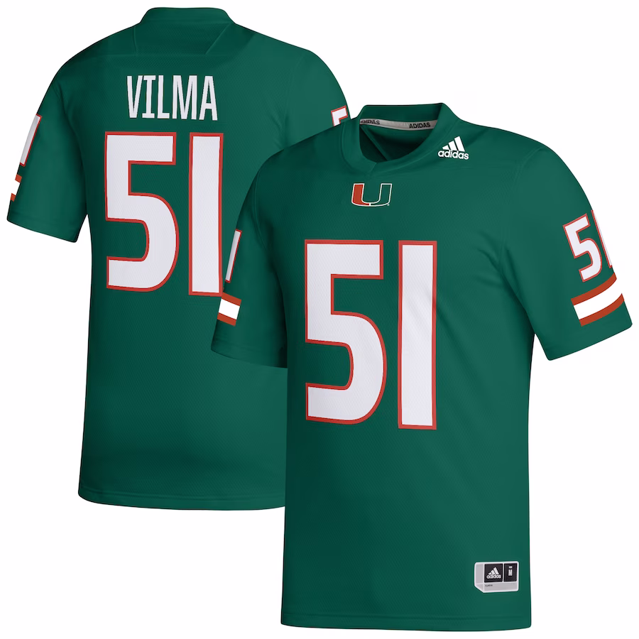 Jonathan Vilma Miami Hurricanes adidas Retired Football Player Jersey - Green - Puhuasuan