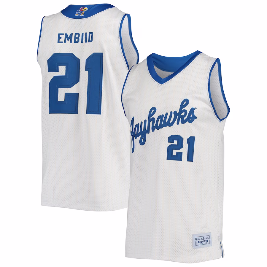 Joel Embiid Kansas Jayhawks Original Retro Brand Alumni Commemorative Classic Basketball Jersey - Cream - Puhuasuan