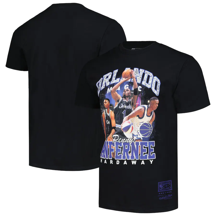 Men's Orlando Magic Penny Hardaway Mitchell & Ness Black Hardwood Classics Bling Concert Player T-Shirt - Puhuasuan