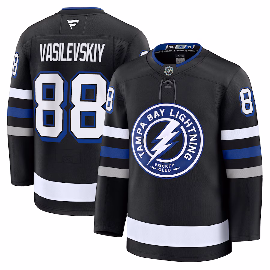 Men's Tampa Bay Lightning Andrei Vasilevskiy Fanatics Black Alternate Premium Jersey - Puhuasuan