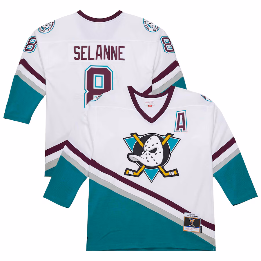 Men's Anaheim Ducks Teemu Selanne White 1996-97 Power Play Jersey - Puhuasuan